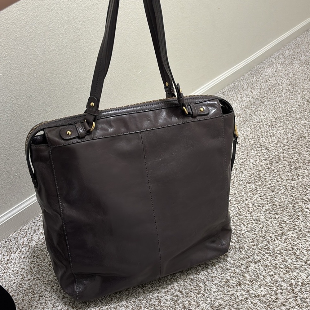 Leather Tote Bag in Dark Brown - Classic Women's Shoulder Bag - Picture 2 of 7